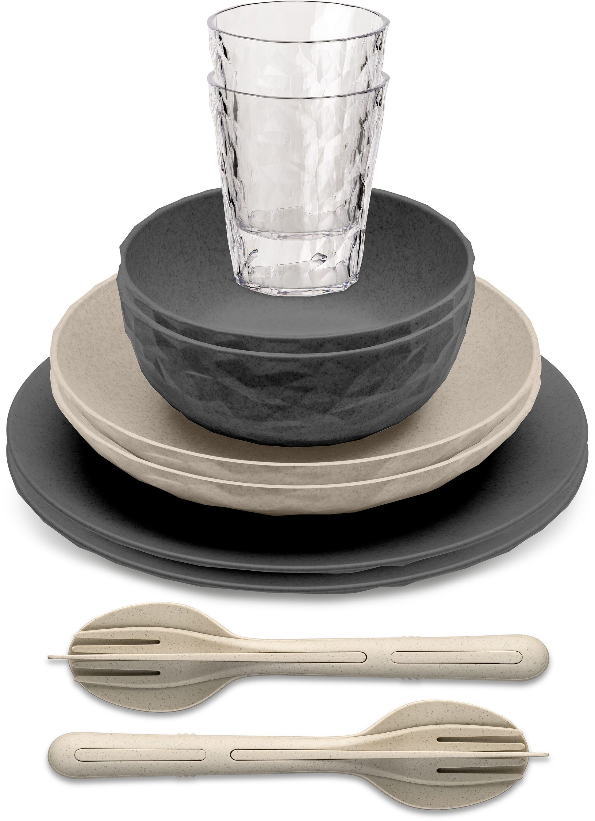 KOZIOL Geschirr-Set CLUB SET SKAGEN (10-tlg), 2 Personen, Kunststoff, spülmaschinengeeignet, melaminfrei, CO² neutrale Produktion
