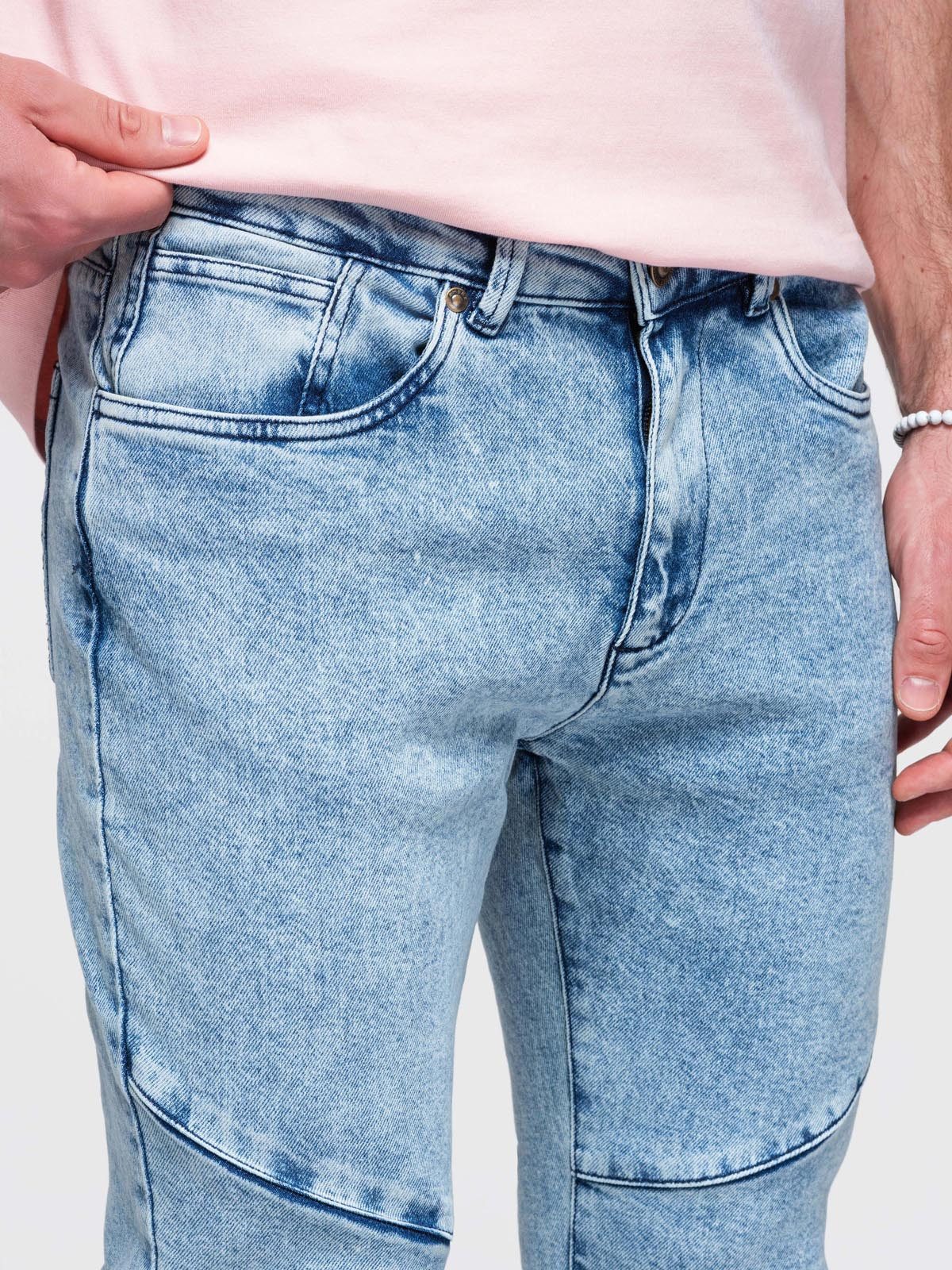 OMBRE Jeanshotpants Herren Slim-Fit Jeans mit Marmoreffekt Indigo L (kein Set, 1-tlg) Slim Fit