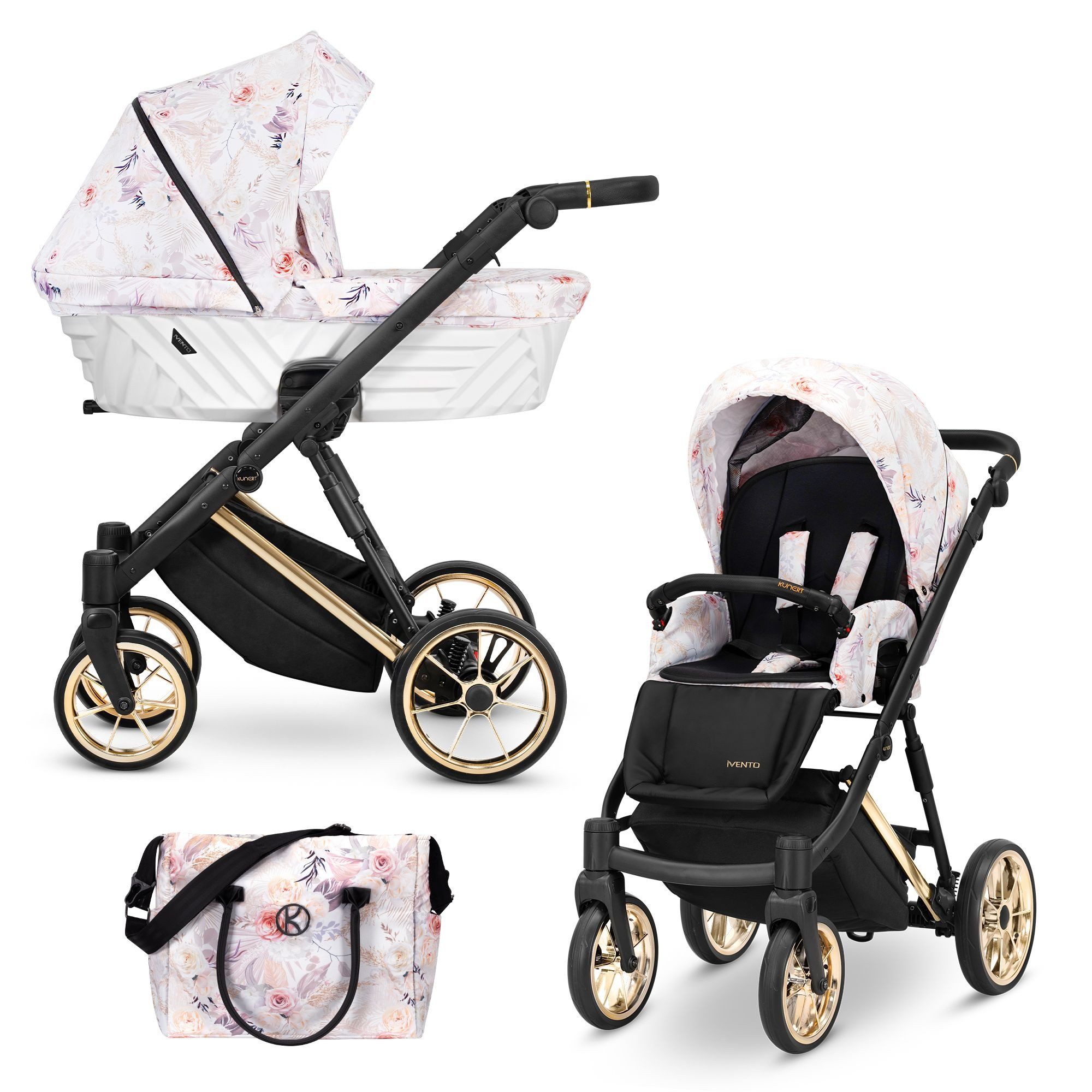 KUNERT Kombi-Kinderwagen Ivento Premium 2in1 Kinderwagen mit Goldrahmen, 3D-Gondel mit modernistischer Form, TÜV NORD und ZETOM zertifiziert