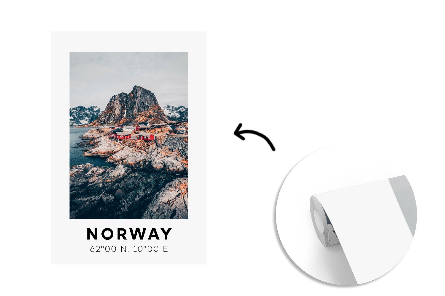 Matt, Skandinavien, Vinyl Wohnzimmer, (3 St), Norwegen MuchoWow - Bergen Tapete Fototapete für bedruckt, - Wandtapete Montagefertig
