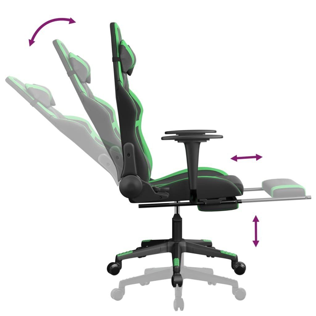 vidaXL Gaming-Stuhl Gaming-Stuhl mit und Grün (1 grün Fußstütze und Schwarz Schwarz St) | grün & Schwarz Kunstleder & Massage