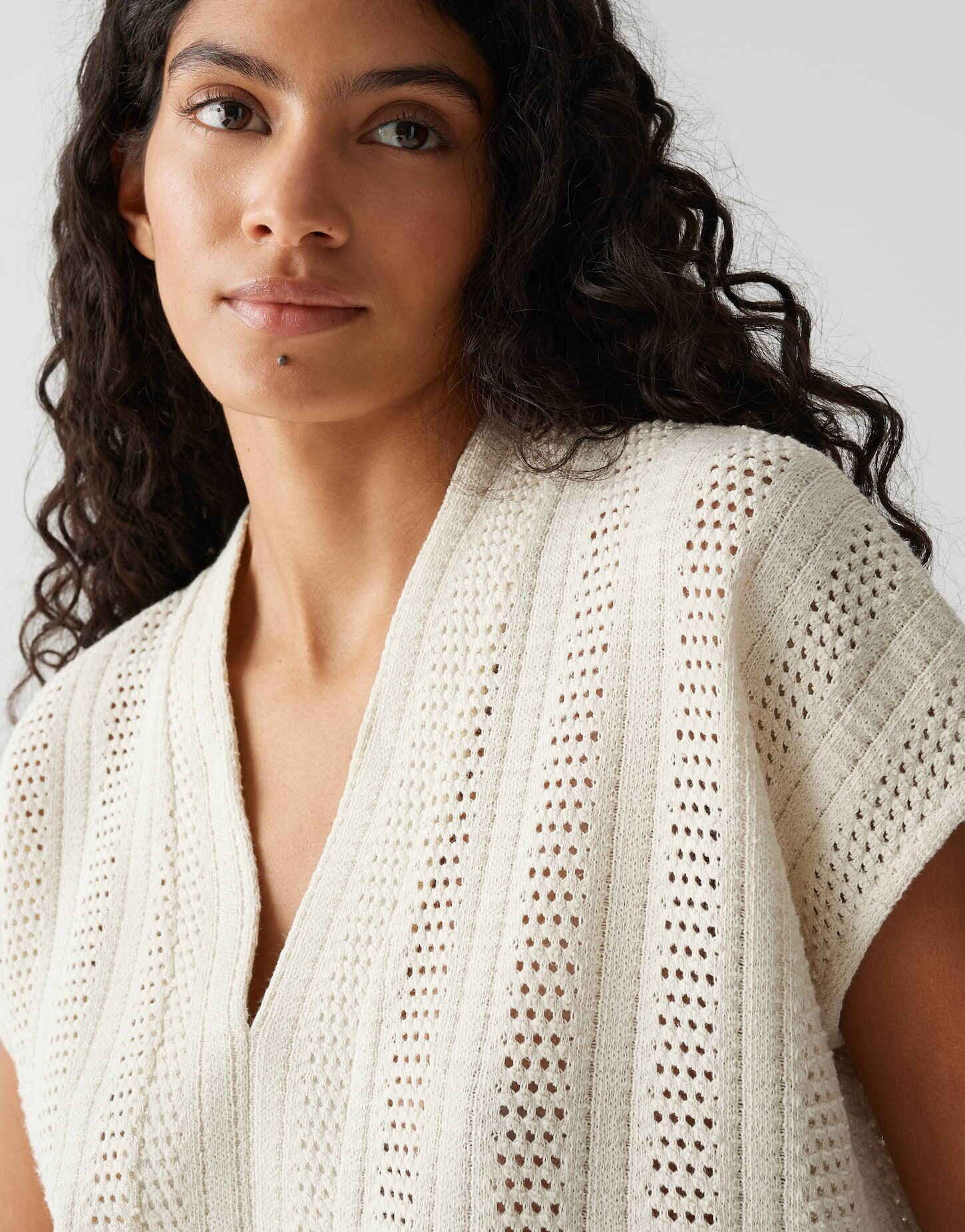 OPUS Kurzarmshirt SANIELA Loose mit Lochstrickoptik SANIELA Loose