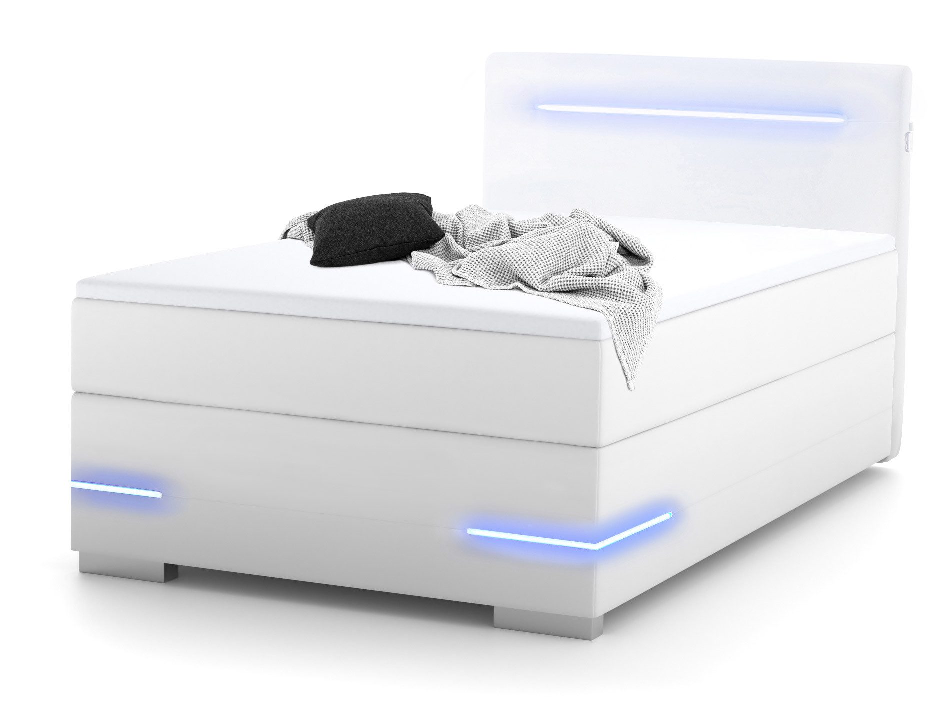 wonello Boxspringbett Dallas, mit LED-Beleuchtung, 2x USB-Anschluss und Topper