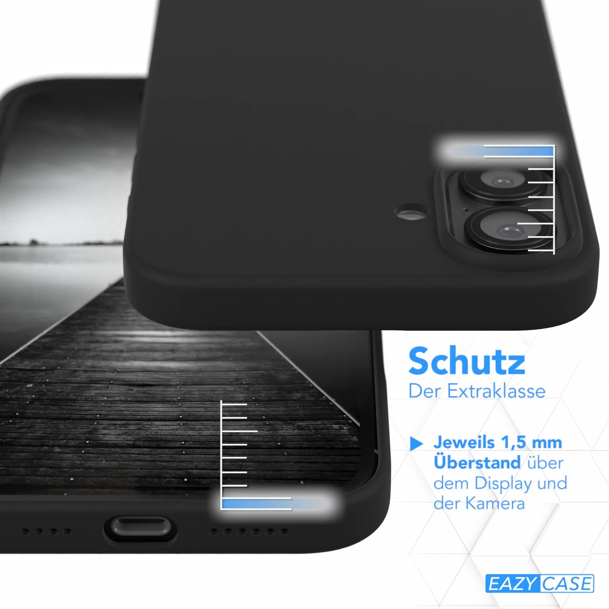 EAZY CASE Handyhülle für Apple iPhone 16 Plus Premium Silikon 6,7 Zoll, Hülle mit Kameraschutz Bumper Silikonhülle stoßfest Slimcover Schwarz – Bild 3 von 5