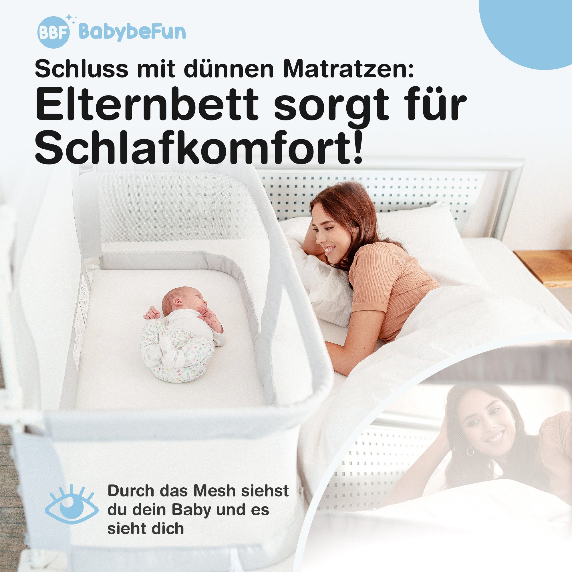 BabyBeFun Babybett im Bett, Beistellbett Baby [Stillen im eigenen Elternbett], 1-tlg., Passend an alle Betten, auch Boxspringbetten