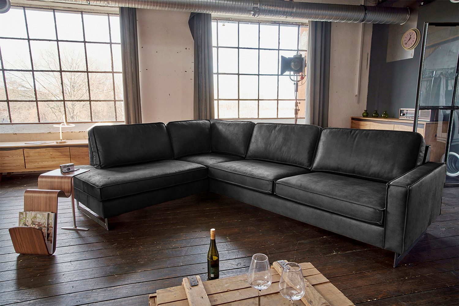 KAWOLA Ecksofa VILNIUS, Couch L-Form mit Recamiere rechts oder links Lederfaserstoff