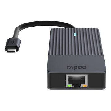 Rapoo UCM-2004 USB-C Multiport Adapter, 8in1, Grau USB-Adapter USB-C zu HDMI, MicroSD-Card, RJ-45 (Ethernet), SD-Card, USB 3.0 Typ A, 18 cm