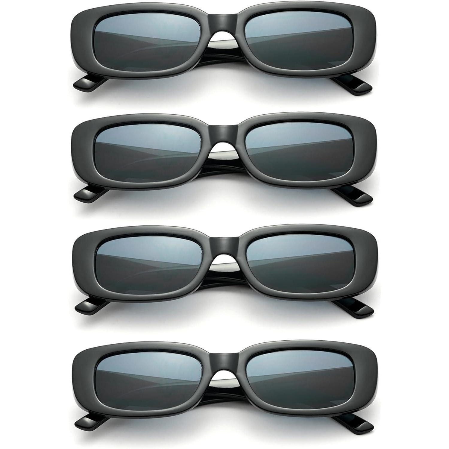 LuxusKollektion Retrosonnenbrille Sonnenbrille Rechteck Damen Retro 90er Vintage Quadrat 4 Pack Black