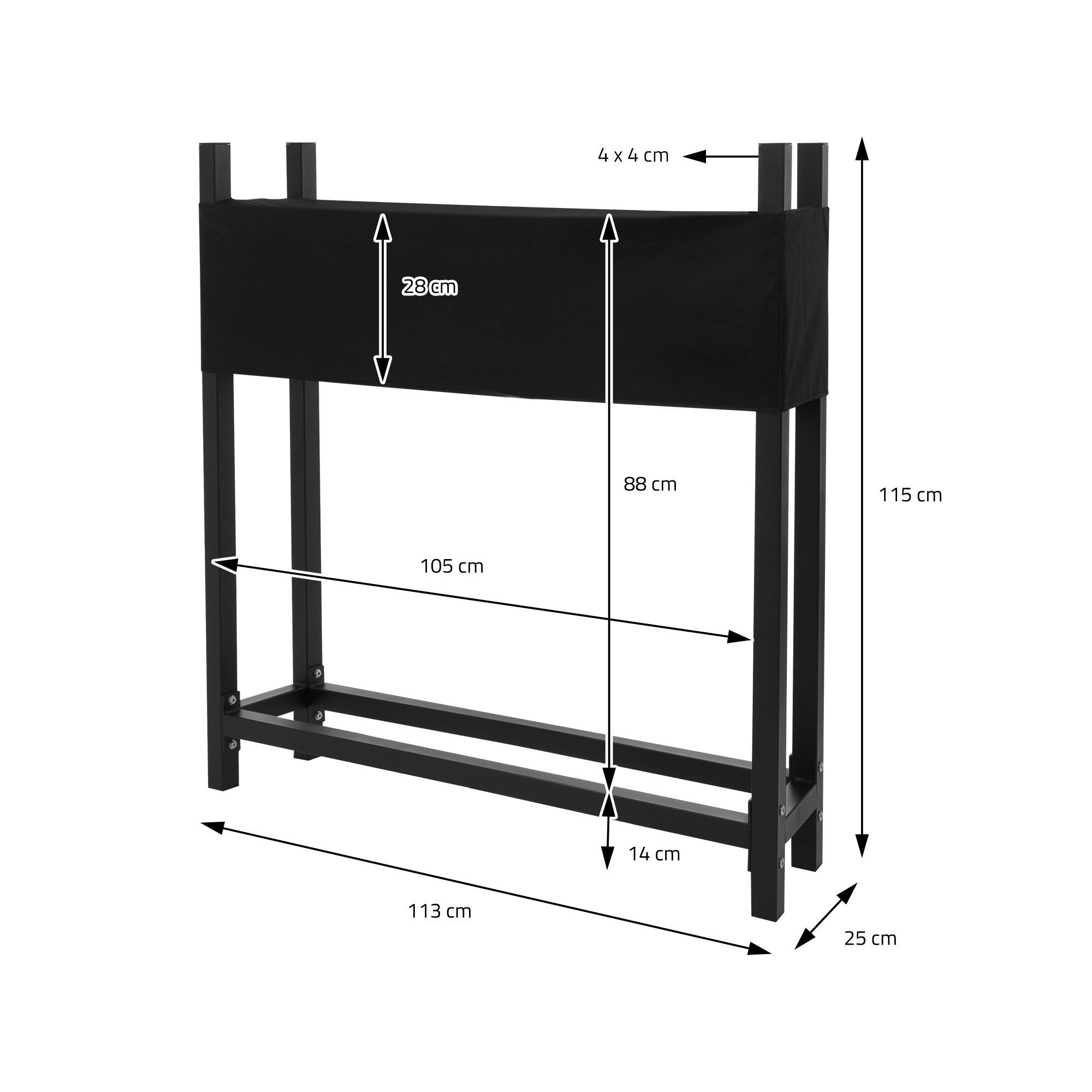 cm Abdeckung aus BxTxH:113x25x115 Stahl, Kaminholzregal ML-DESIGN Kaminholzregal cm Anthrazit 113x25x115 mit