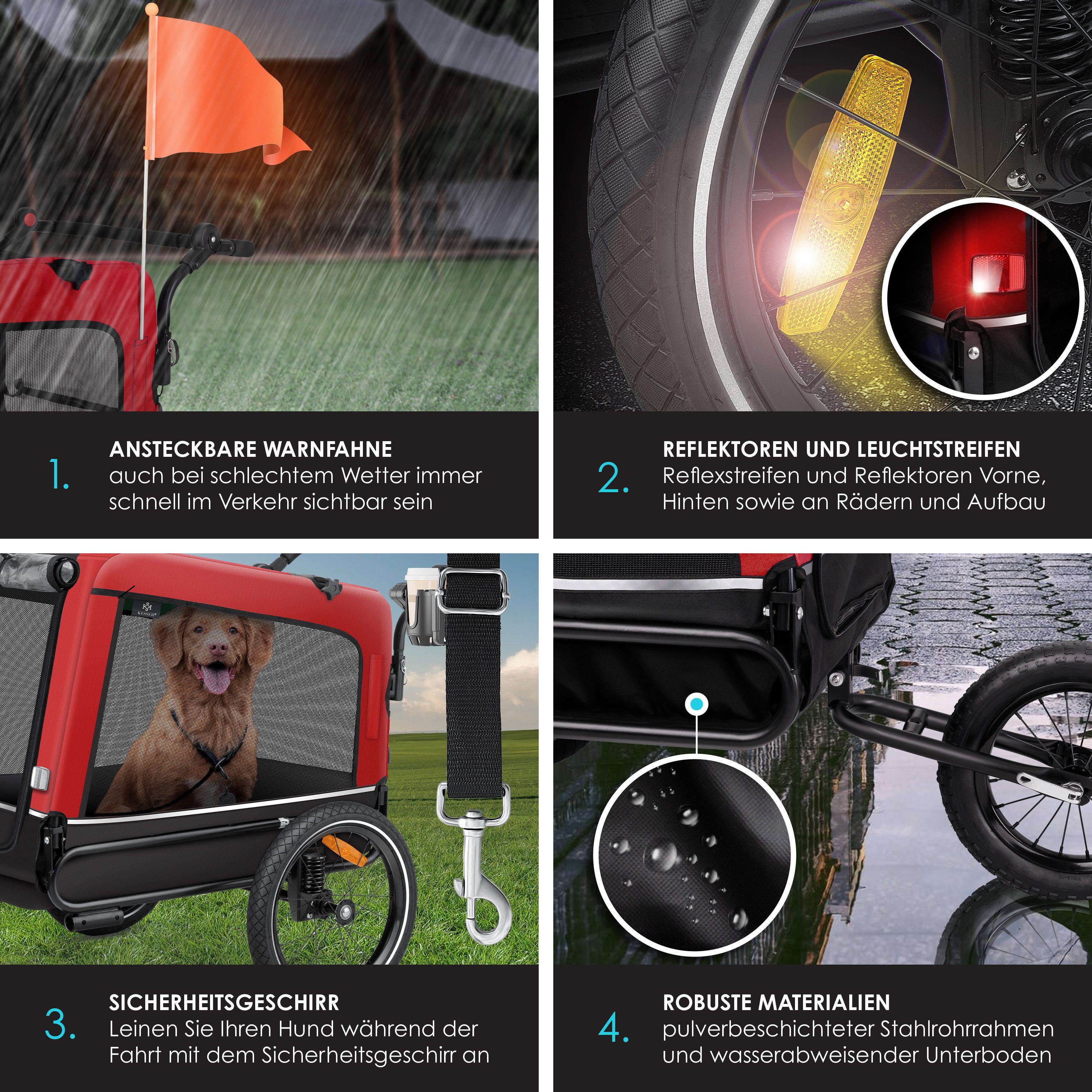 KESSER Fahrradhundeanhänger, Hundeanhänger Boxer 3-in-1 Hundebuggy Jogger Fahrradanhänger – Bild 4 von 5