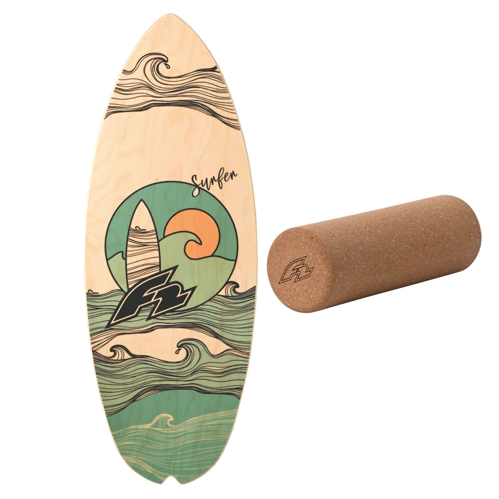 F2 Balanceboard F2 Set Balance Board Halfshell 88x32cm mit Korkrolle