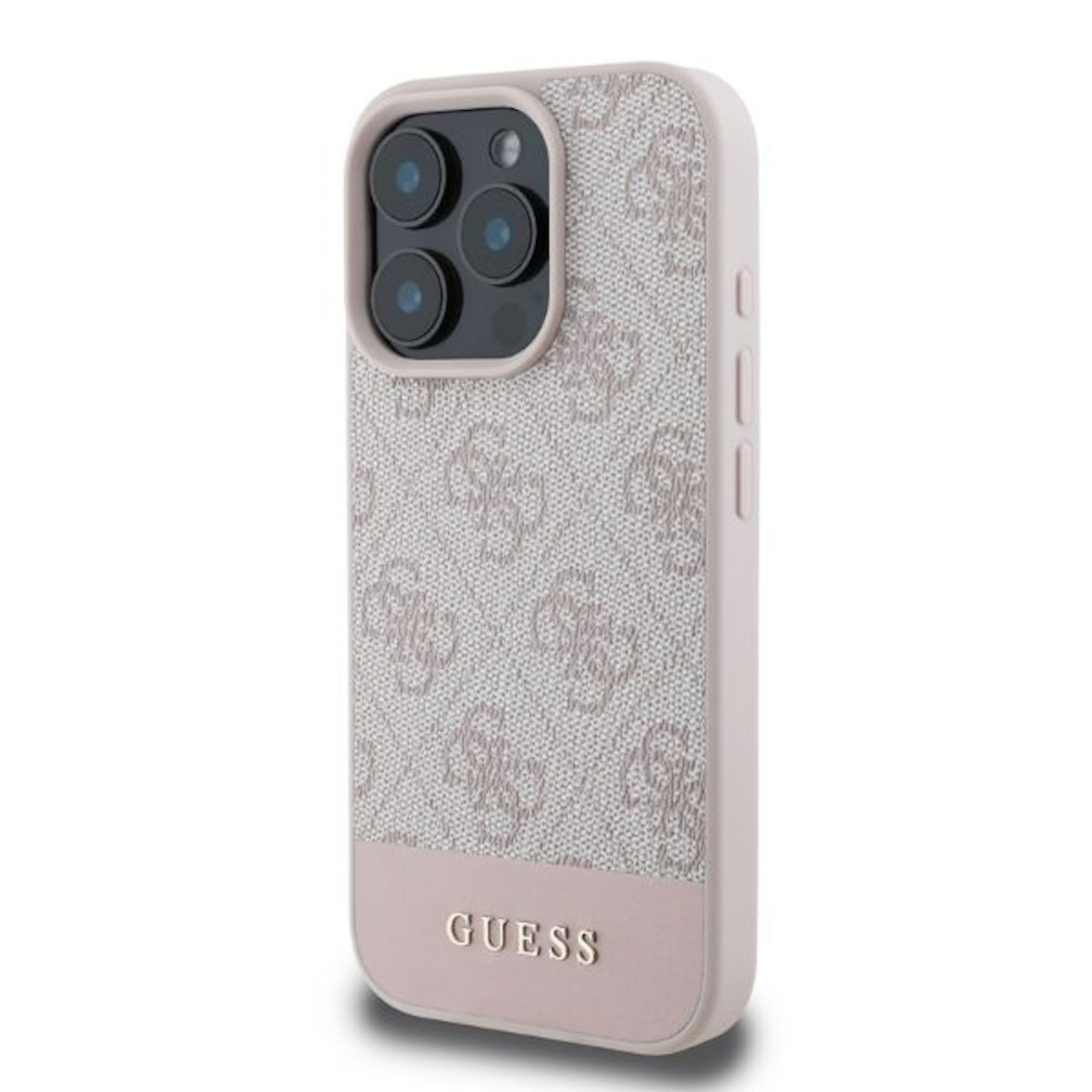 Guess Smartphone-Hülle GUESS Apple iPhone 16 Pro Hardcase Design 4G Bottom Stripe Hülle Pink