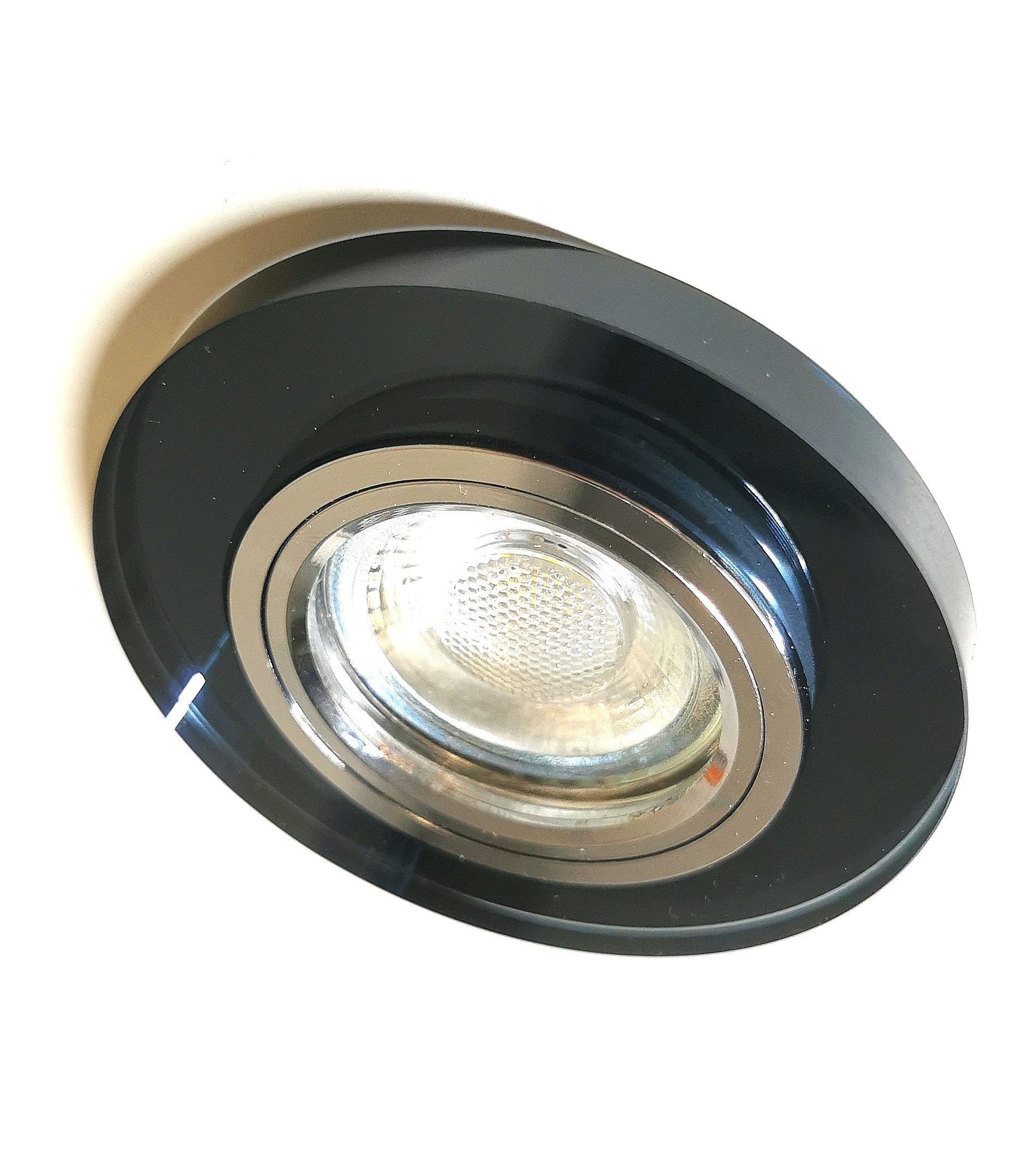 6er Einbauleuchte, 3-Stufen Set inkl. Leuchtmittel Schwarzglas GU10 (Handgeschliffen) aus 6000K 6736R-06G6KSDAK Tageslichtweiß, Einbauleuchte, *BLACK Einbauspot, Deckenspots CRYSTAL* Deckenleuchte, 6x TRANGO Alu Rund Deckenstrahler LED Tageslichtweiß, & LED LED in dimmbar