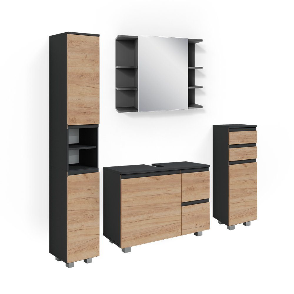 Vicco Badmöbel-Set J-Shape, Anthrazit/Eiche, 4 Teile, (4-St., 4er Set) günstig online kaufen