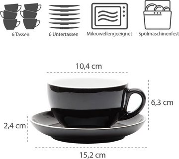 Gastro Spirit Cappuccinotasse 12-teiliges XL Cappuccino-Tassen Set - Schwarz, 280 ml, Serie Italia, Porzellan, 12-teiliges Set, 200 ml