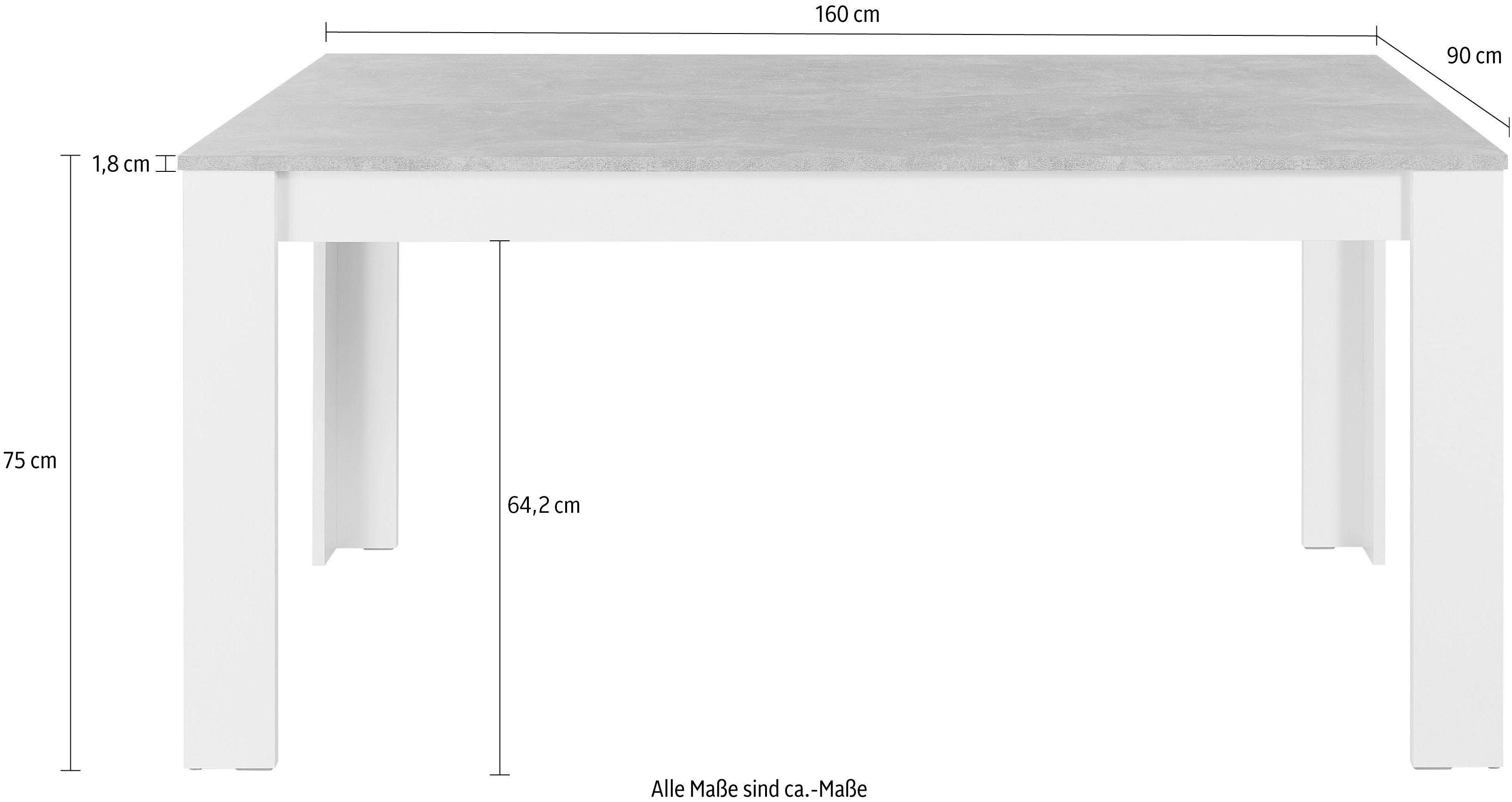 Homexperts Esstisch weiß Esstisch, weiß/Beton-Optik cm Breite (1-St., | Zabona Zabona), 160