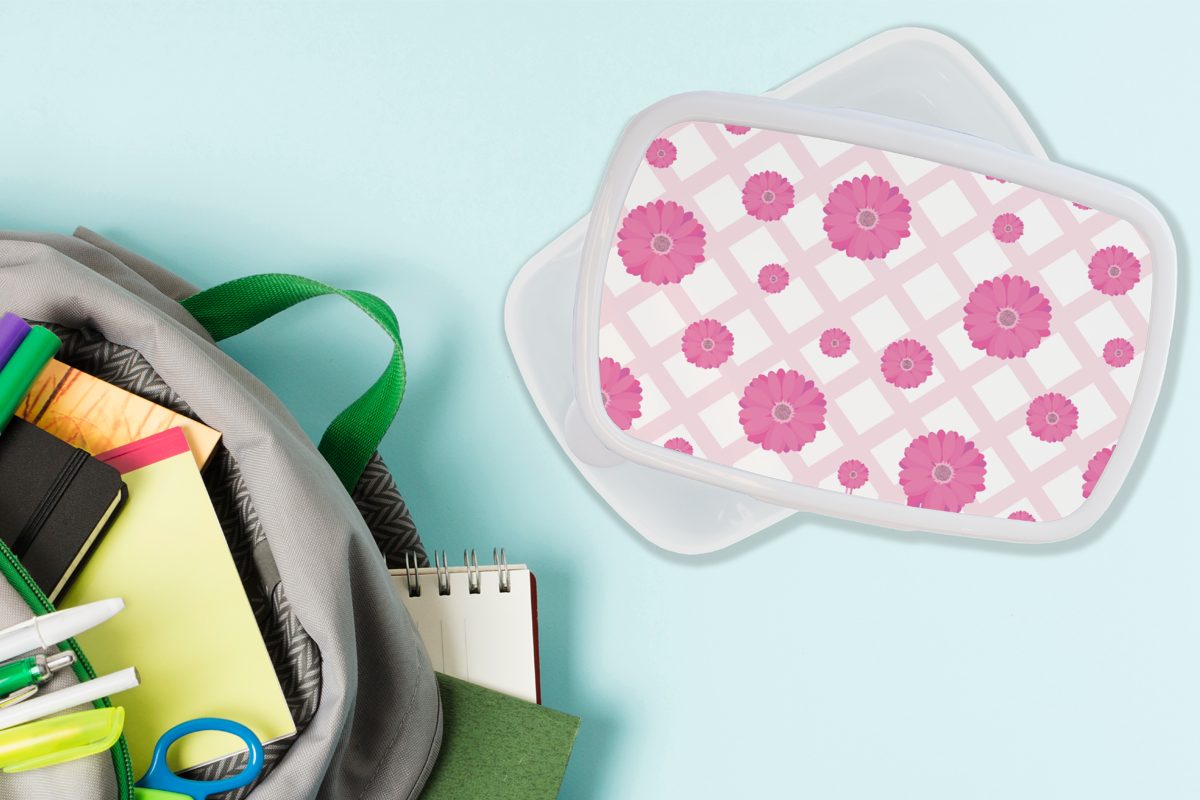 MuchoWow Lunchbox Blumen - Muster Kunststoff, Mädchen weiß und Kinder und Brotdose, für (2-tlg), für Erwachsene, Pastell, Brotbox - Jungs