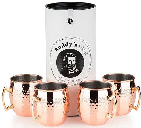 Buddy's Becher Buddy´s Bar, 4-tlg., Edelstahl, Moscow Mule Becher, 500 ml, hochwert. Edelstahl, Hammerschlag-Effekt