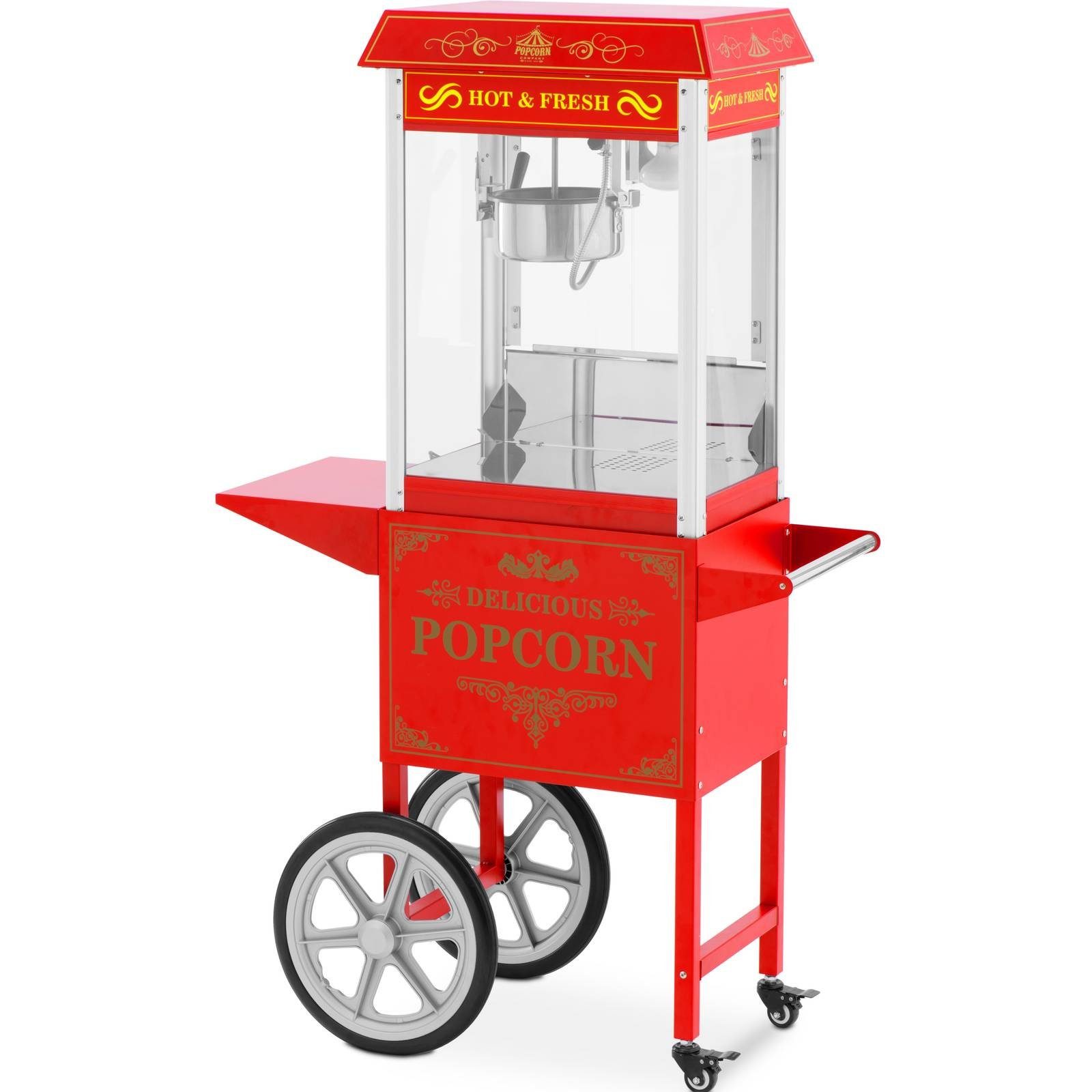 Royal Catering Popcornmaschine Popcornmaschine mit Wagen - Retro-Design - 150/180 °C - rot