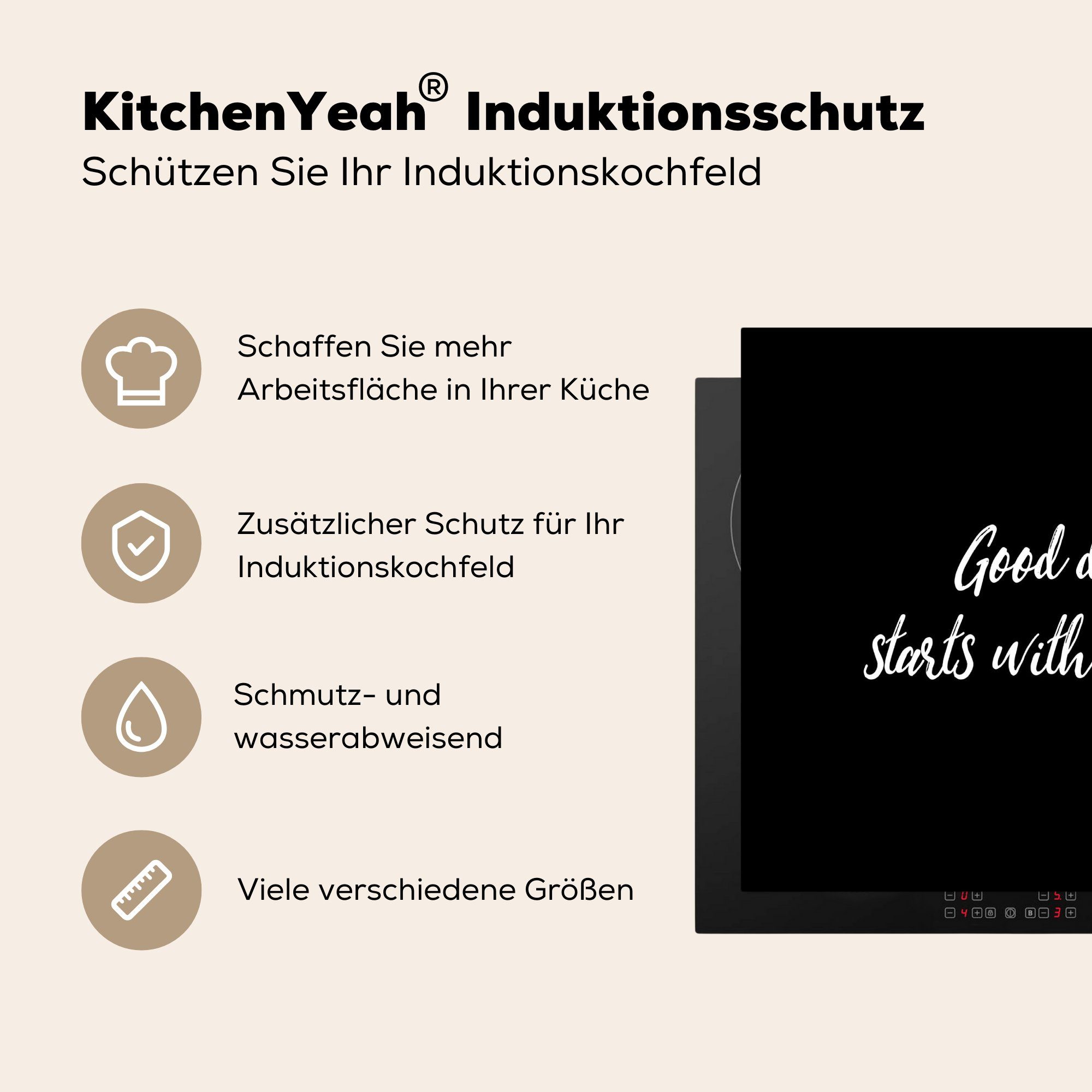 tlg), - Induktionskochfeld, (1 MuchoWow - Ceranfeldabdeckung Ein Vinyl, Sprichwörter beginnt cm, Zitate 59x51 mit Kaffee, Induktionsschutz, - guter Herdblende-/Abdeckplatte Kaffee! Tag