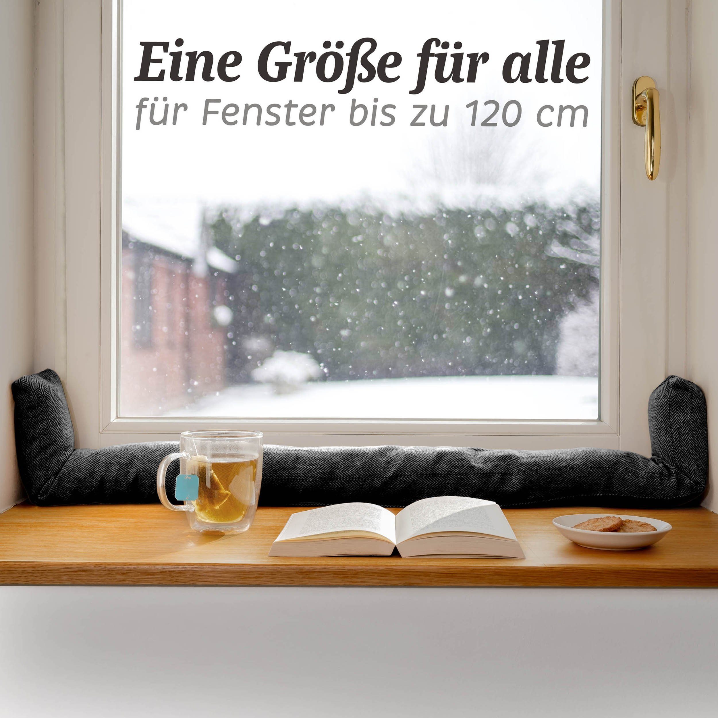 Praknu Zugluftstopper für Fenster bis 120cm - Waschbar - Energiesparend - Extra Lang, Kein Set, 1-tlg., Einzelartikel, Effektiver Kältestopp vor Zugluft unter der Tür - Wärmedämmung
