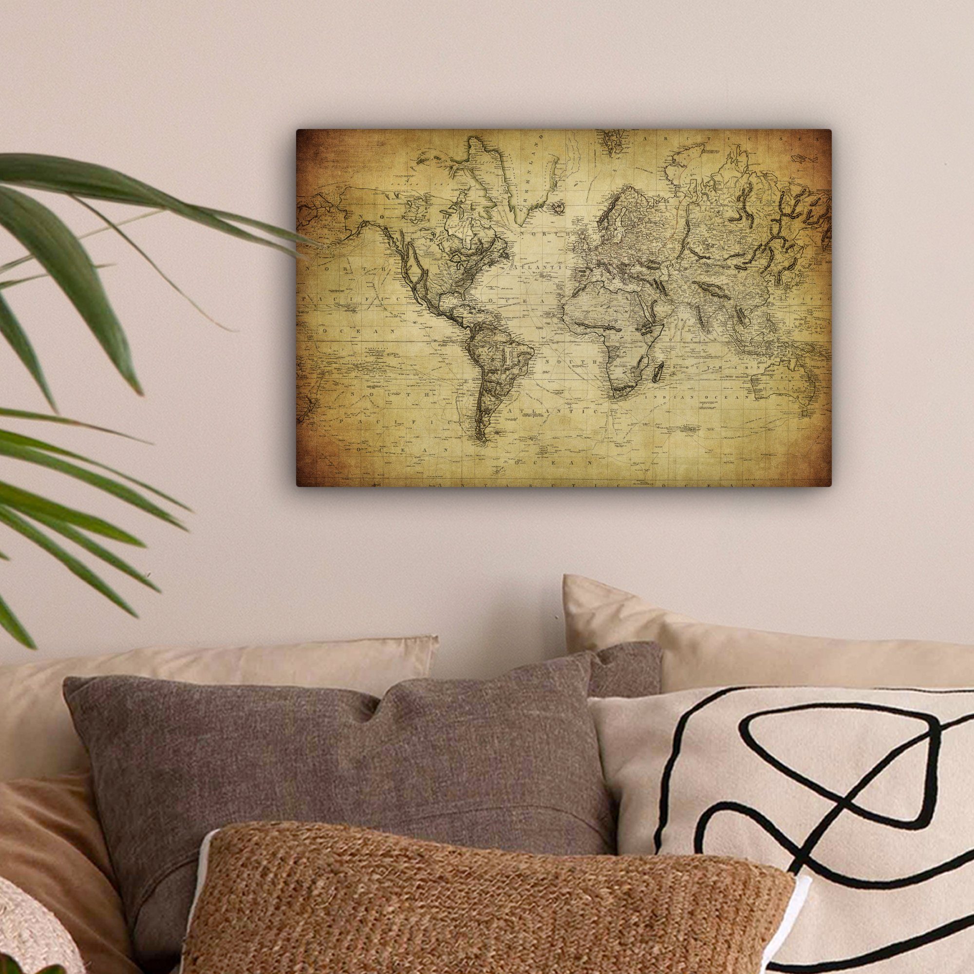 OneMillionCanvasses® Leinwandbild Weltkarte - Vintage - Antik - Braun - Pap günstig online kaufen