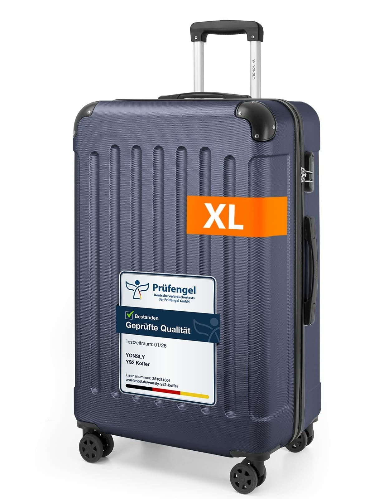 YONSLY Hartschalen-Trolley Hartschalen-Reisekoffer Trolley Rollkoffer in S/M/L/XL Größen, 4 Rollen, mit 360°-Lenkrollen, Zahlenschloss und mehrstufigem Teleskopgriff