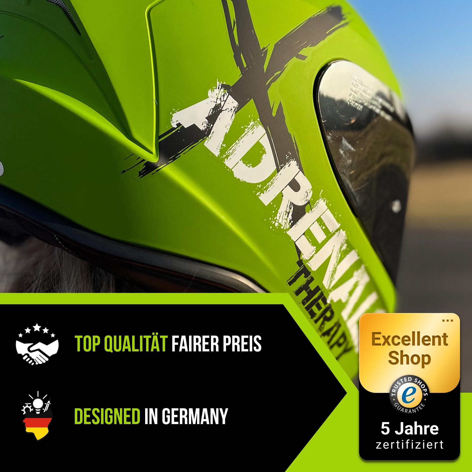 Broken Head Motorradhelm Adrenalin Therapy 4X Military + Grün Verspiegeltes Visier (Set-Artikel, Mit klarem und grün verspiegeltem Visier), Krasse Militär-Optik