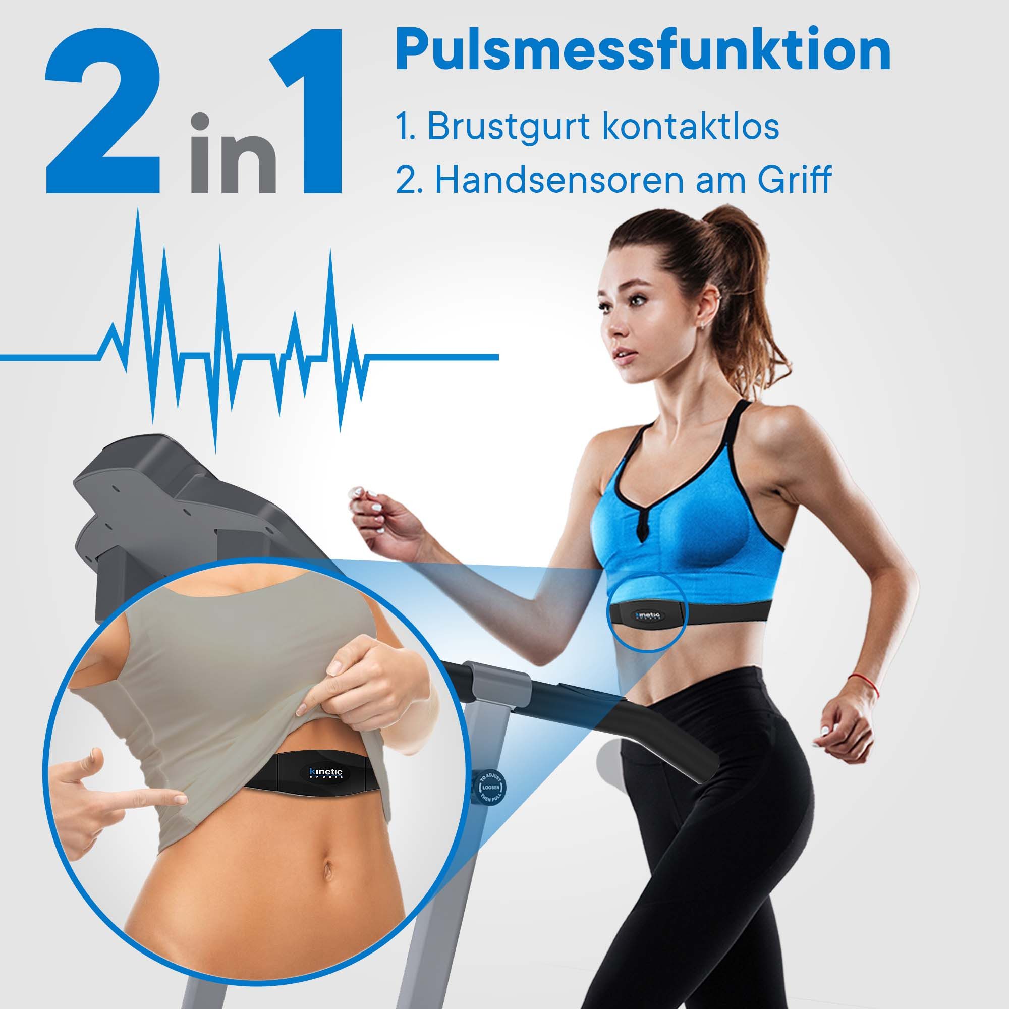 Kinetic Sports Laufband, klappbar mit Pulsgurt, LCD-Display, 750 Watt Motor, bis 10 km/h