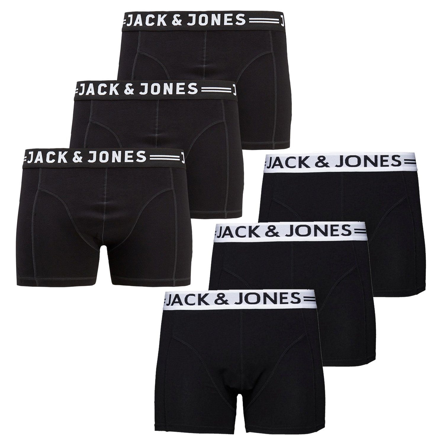 Jack & Jones Boxershorts SENSE 6er Pack (6-St) mit Logo Webbund Black Black waistband & black (12081832)