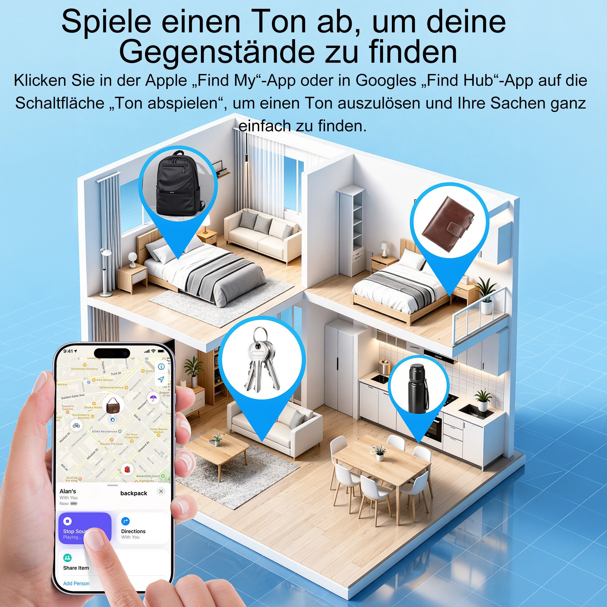 pedete GPS-Tracker für Android & iOS-4 St AirTag SmartTag schlüsselfinder Bluetooth-Tracker (Tracker Tags Key Finder Smarttag schlüsselfinder Luggage, Suitcase)