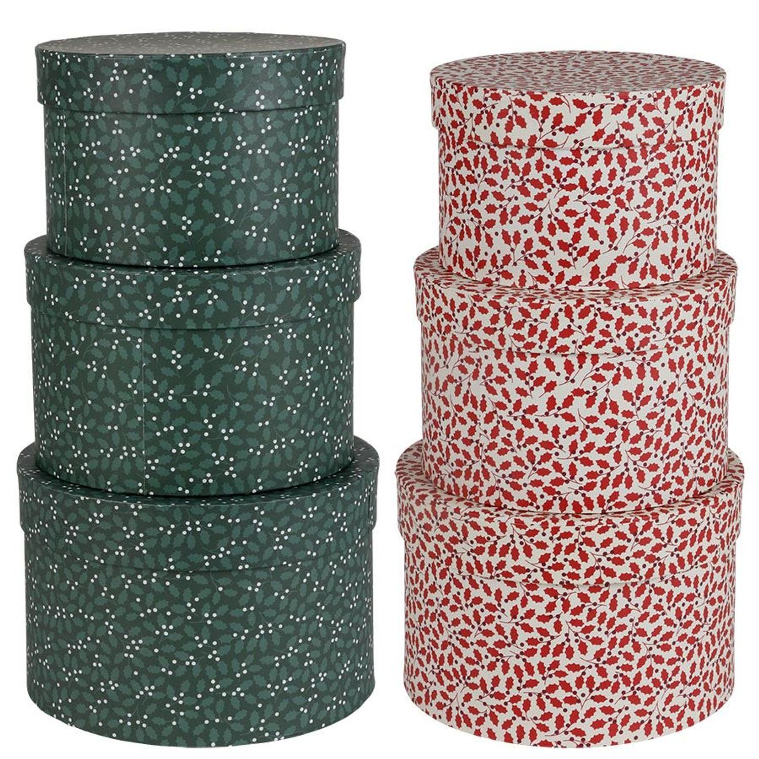 BURI Dekokiste Geschenkboxen-Set rund Ilex 3-teilig