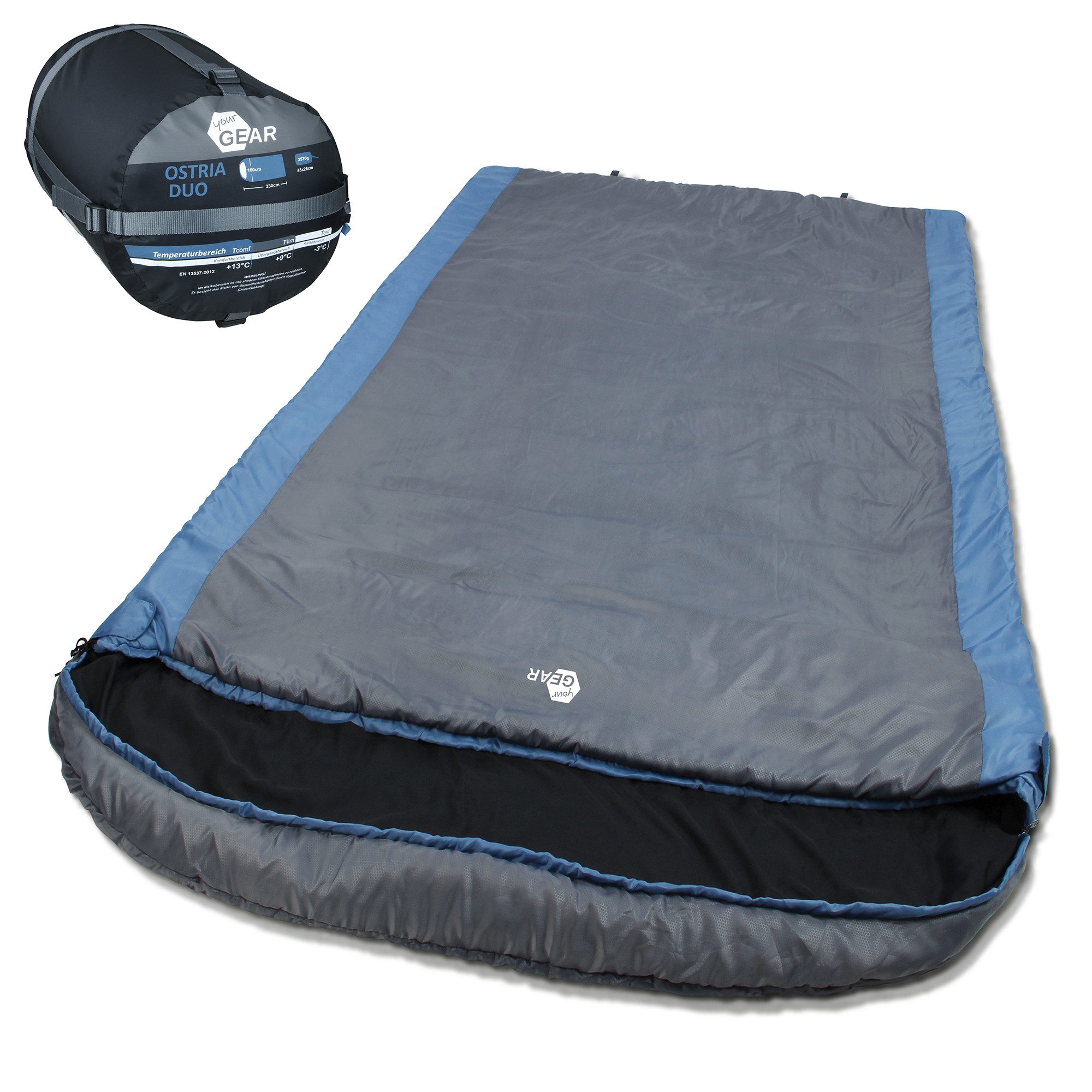 yourGEAR Doppeldeckenschlafsack yourGEAR Schlafsack Ostria Duo -3°C 2 Mann Deckenschlafsack 230x160 cm