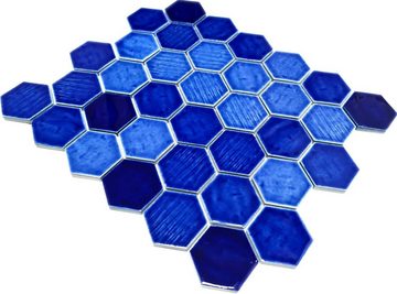 Mosani Mosaikfliesen Keramikmosaik Mosaikfliesen blau glänzend / 10 Mosaikmatten