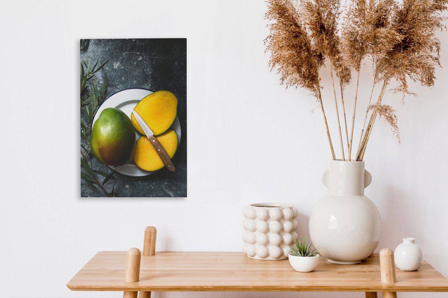 Leinwandbild Zackenaufhänger, inkl. - cm bespannt Küche fertig OneMillionCanvasses® (1 Obst St), - Leinwandbild Gemälde, Mango, 20x30