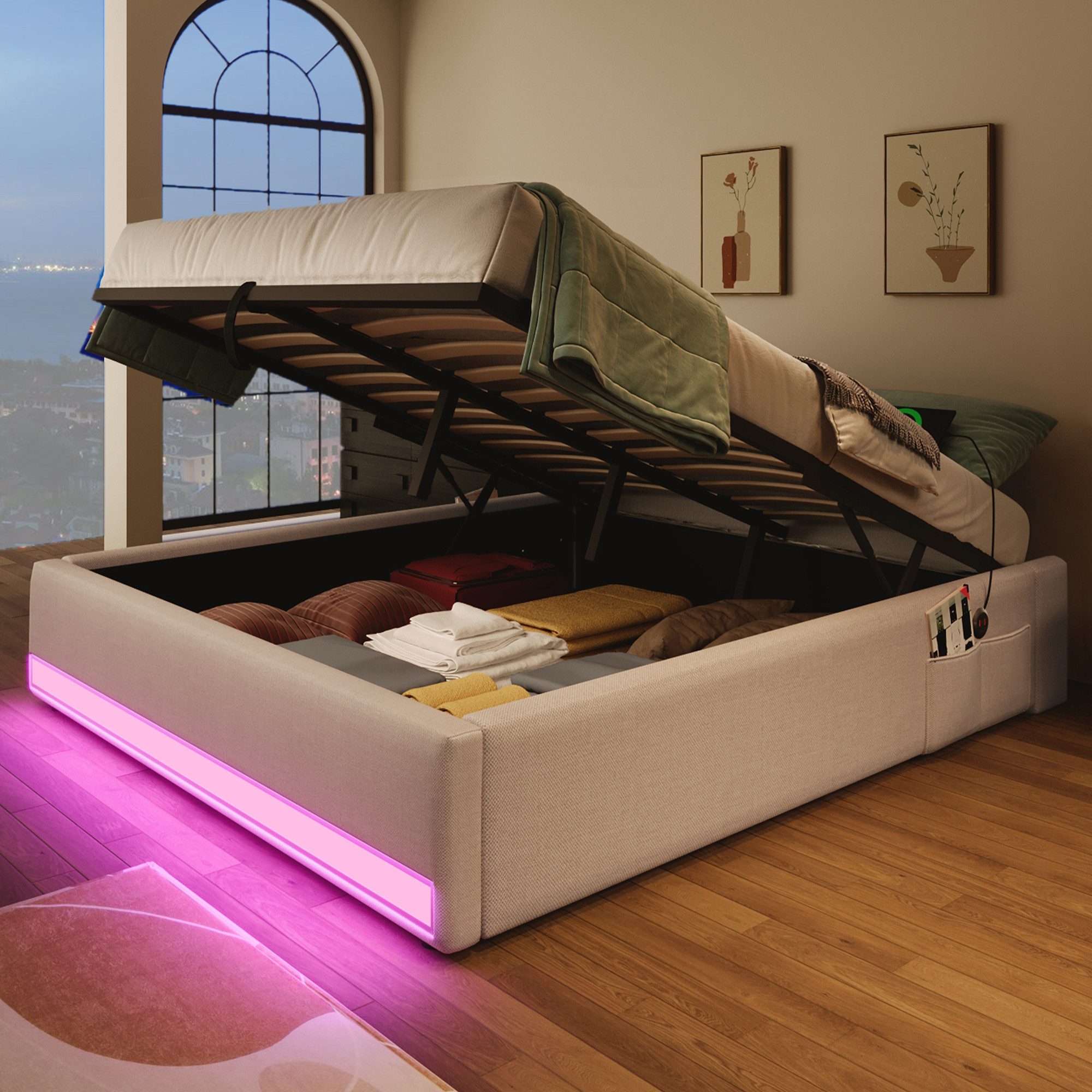 REDOM Polsterbett mit LED und USB/Typ-C günstig online kaufen