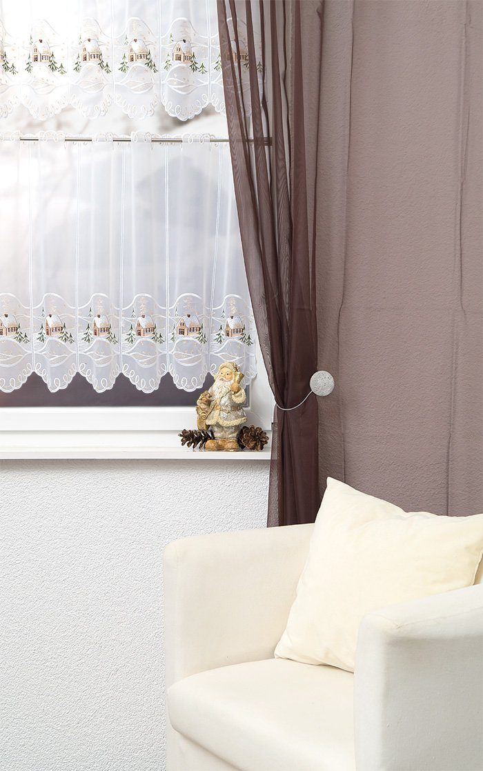 Plauener Spitze® Scheibengardine Weihnachtshaus (1 St), halbtransparent, HxB 45x48.6cm