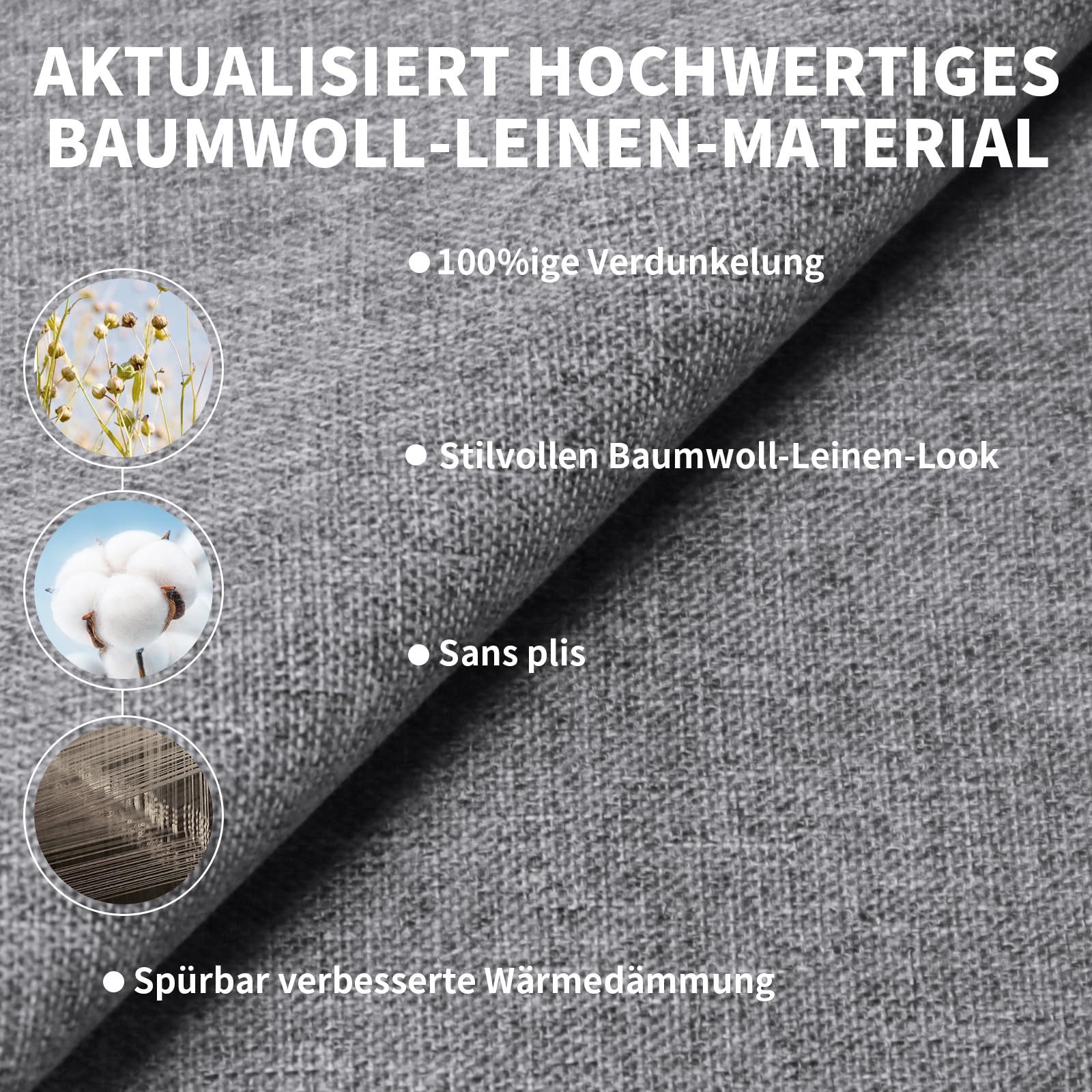 Verdunklungsrollo Fenster Verdunkelung Dachfenster Leinenoptik Material-Upgrade, Agger, für Faltenfreie Verdunklungsrollo ohne Bohren Verdunklungsstoff – Bild 3 von 5