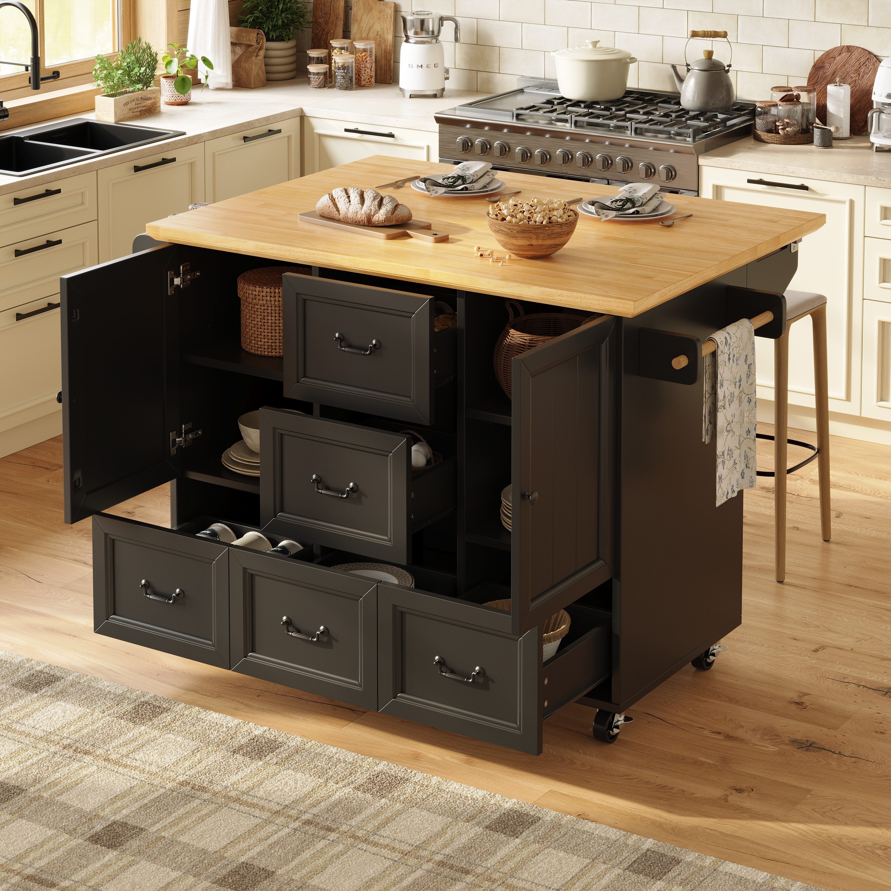 Flieks Küchenwagen mit erweiterbarer Arbeitsplatte, Rollen und verstellbare günstig online kaufen