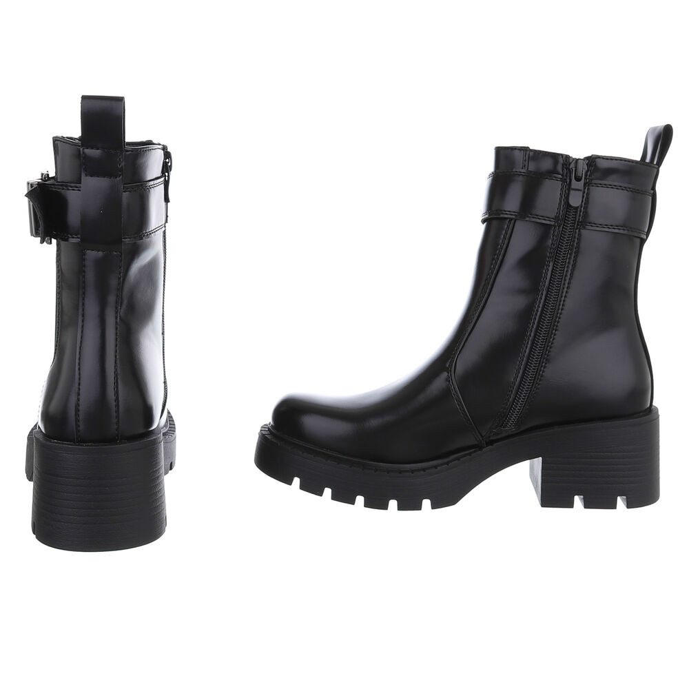 Ital-Design Moderne Stiefeletten mit Schnalle und elastischem Einsatz Plateaustiefelette (90726957) Blockabsatz Stiefeletten in Schwarz – Bild 5 von 5