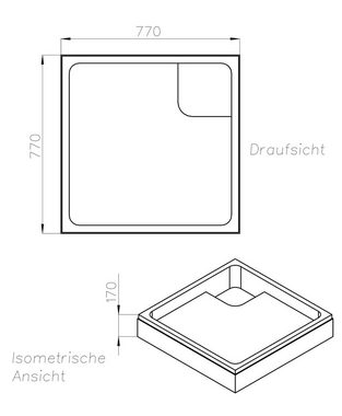 OTTOFOND Duschwanne, quadratisch, Sanitäracryl, Set, 80x80x6 cm, mit Wannenträger, Ablaufgarnitur und Fugendichtband