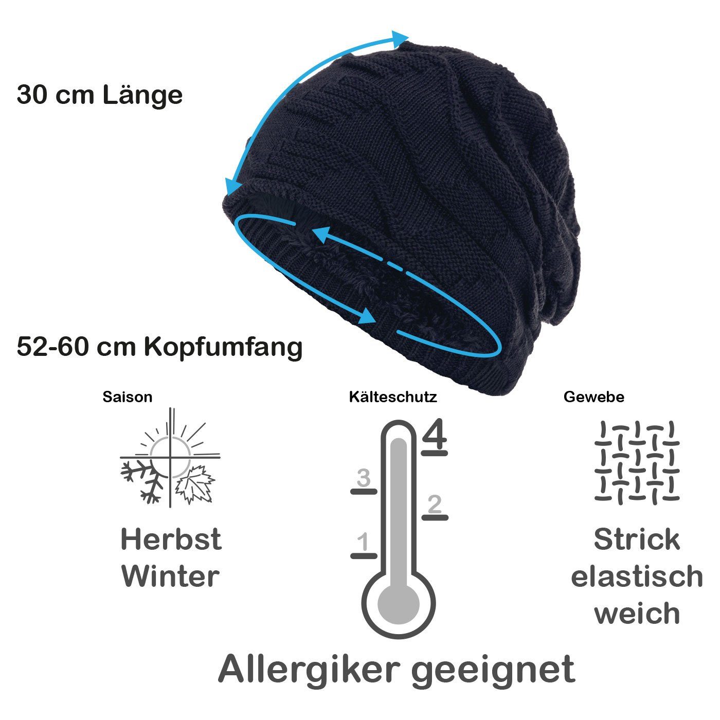 Wintermütze Mütze Beanie marineblau compagno (1-St) elegantem gefütterte mit Warm Strickmütze Strickmuster