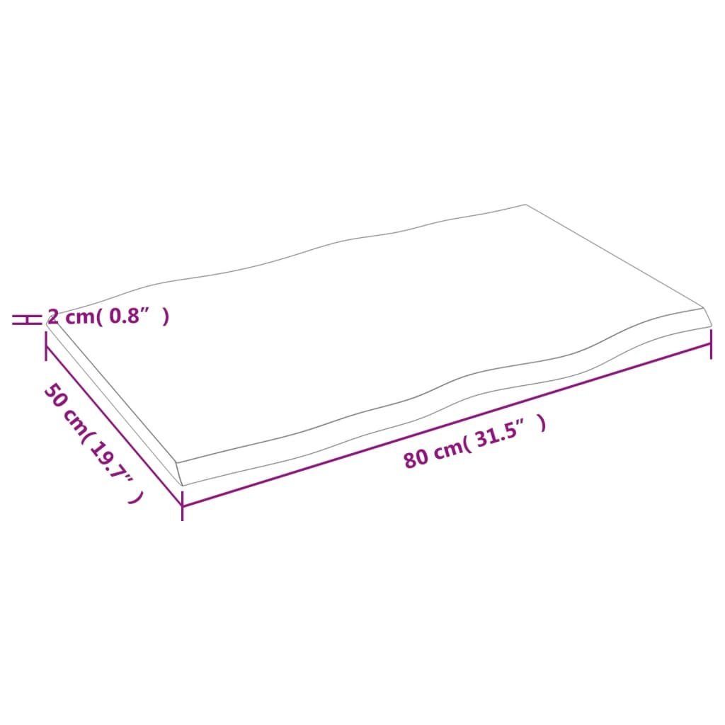furnicato Tischplatte 80x50x2 cm Baumkante Eiche Unbehandelt (1 Massivholz St)