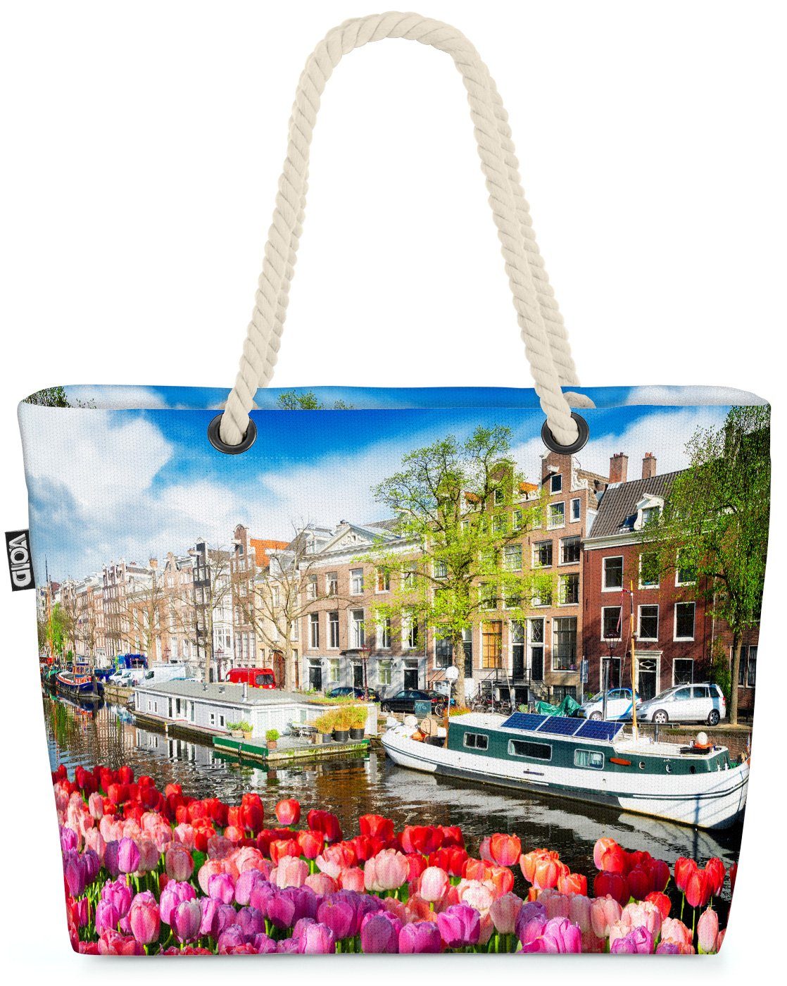 VOID Strandtasche (1-tlg), Amstel Kanal Beach Bag Amsterdam Tulpen Grachten Hausboot Holland Niederlande
