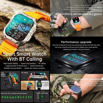 LWEARKD Smartwatch (1,96 Zoll, Android iOS), mit Bluetooth Anrufe Fitnessuhr mit SpO2 Blutdruckmessung Fitnessuhr