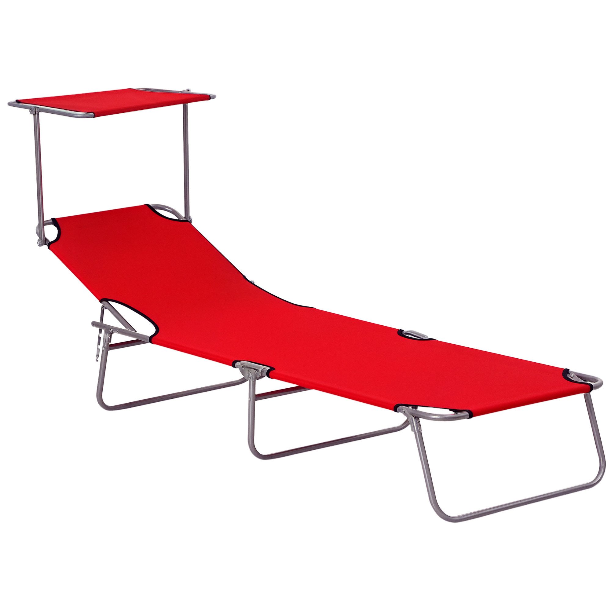 Outsunny Feldbett Strandliege klappbar mit Sonnenschutz Rot 187 x 58 x 36 cm (Liege, 1-St., Sonnenliege) Durchgehend