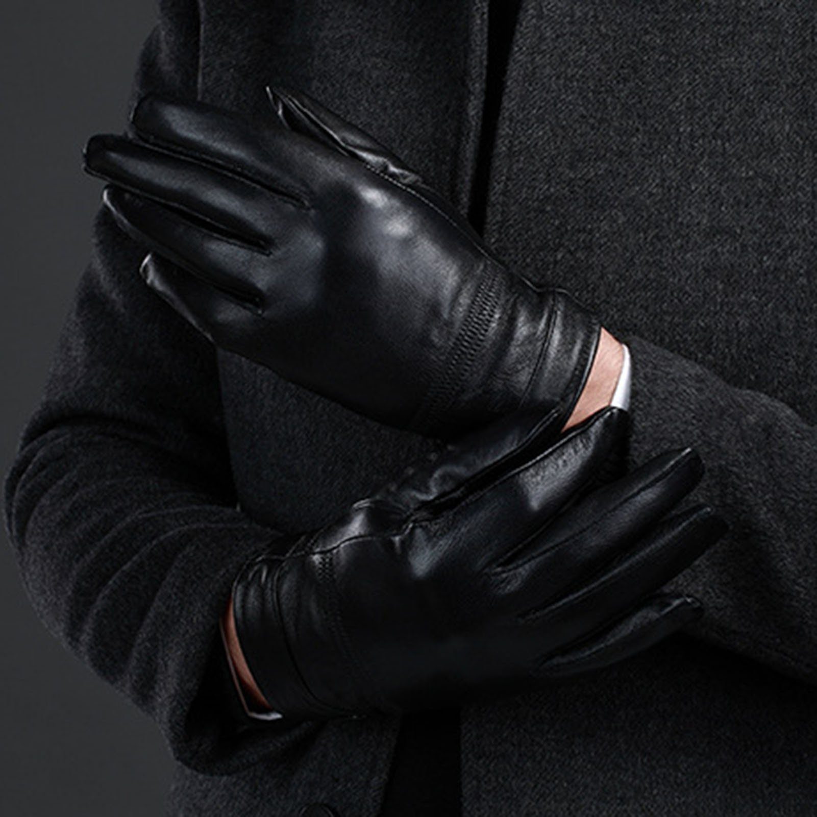 Blusmart Lederhandschuhe Herrenhandschuhe Aus Kunstwolle, Warm, Dick, Leder, Lederhandschuhe Fleecehandschuhe XL