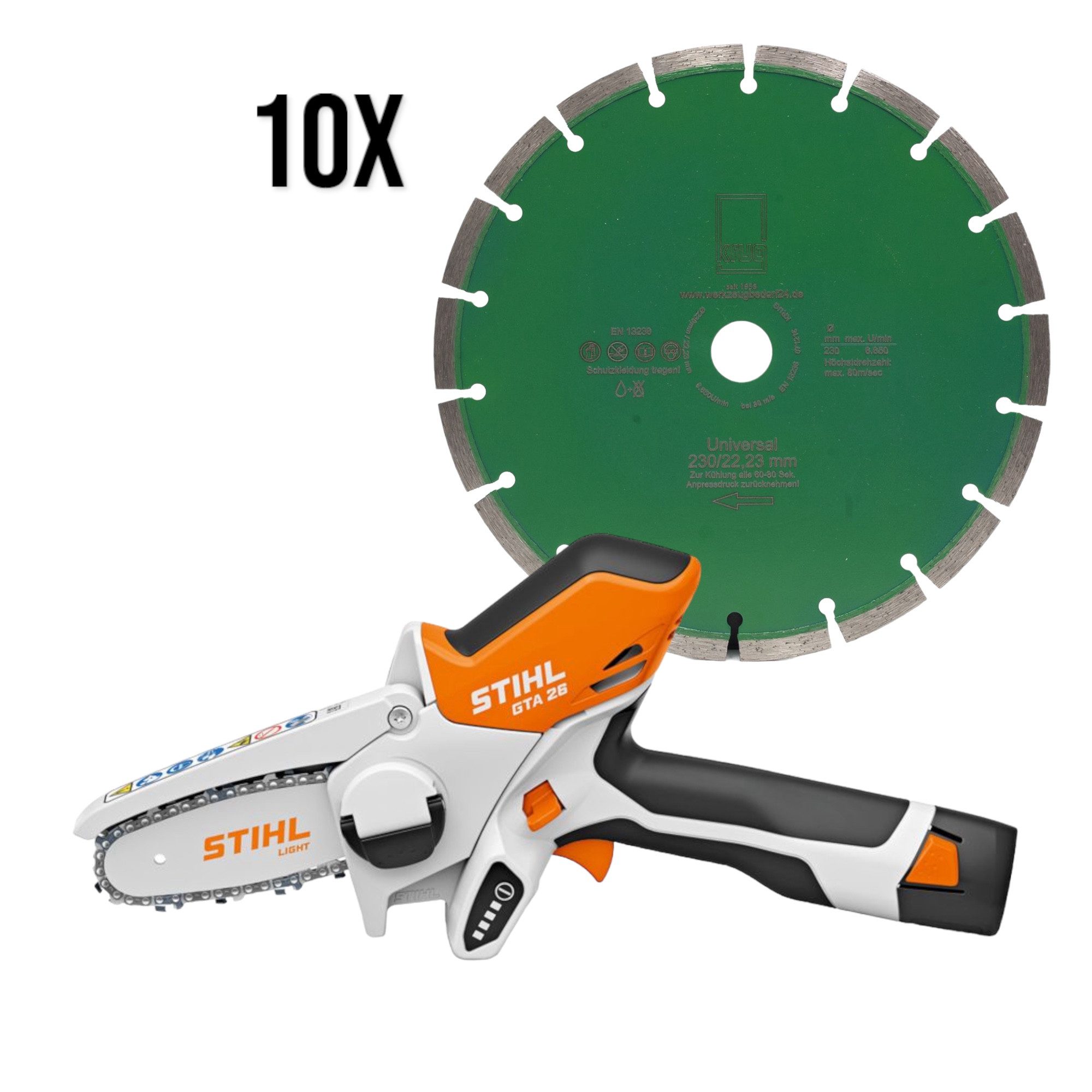 Multifunktionsöl Set 10x Diamantscheibe Green Cut 230 + Akku-Gehölzschneider GTA 26