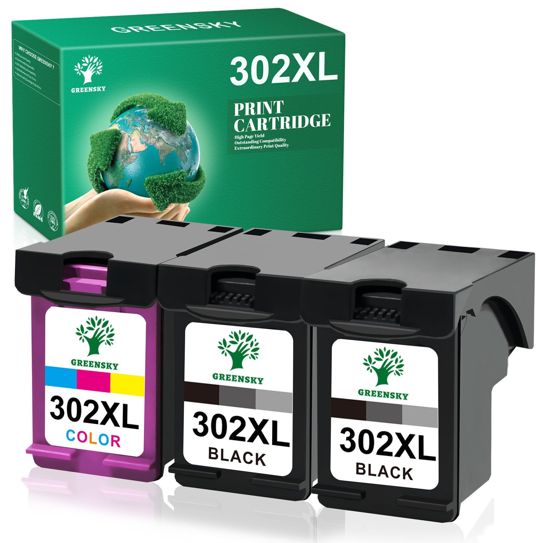 Greensky HP 302 Druckerpatrone Ersatz für HP 302XL Multipack Tintenpatrone (für HP 302 xl Envy 4525 4520 4527 Deskjet 1110 2130 2132 2134 3630 3632 3633 3634 3636 3638, Officejet 3831 3830 3833 5230 5220)