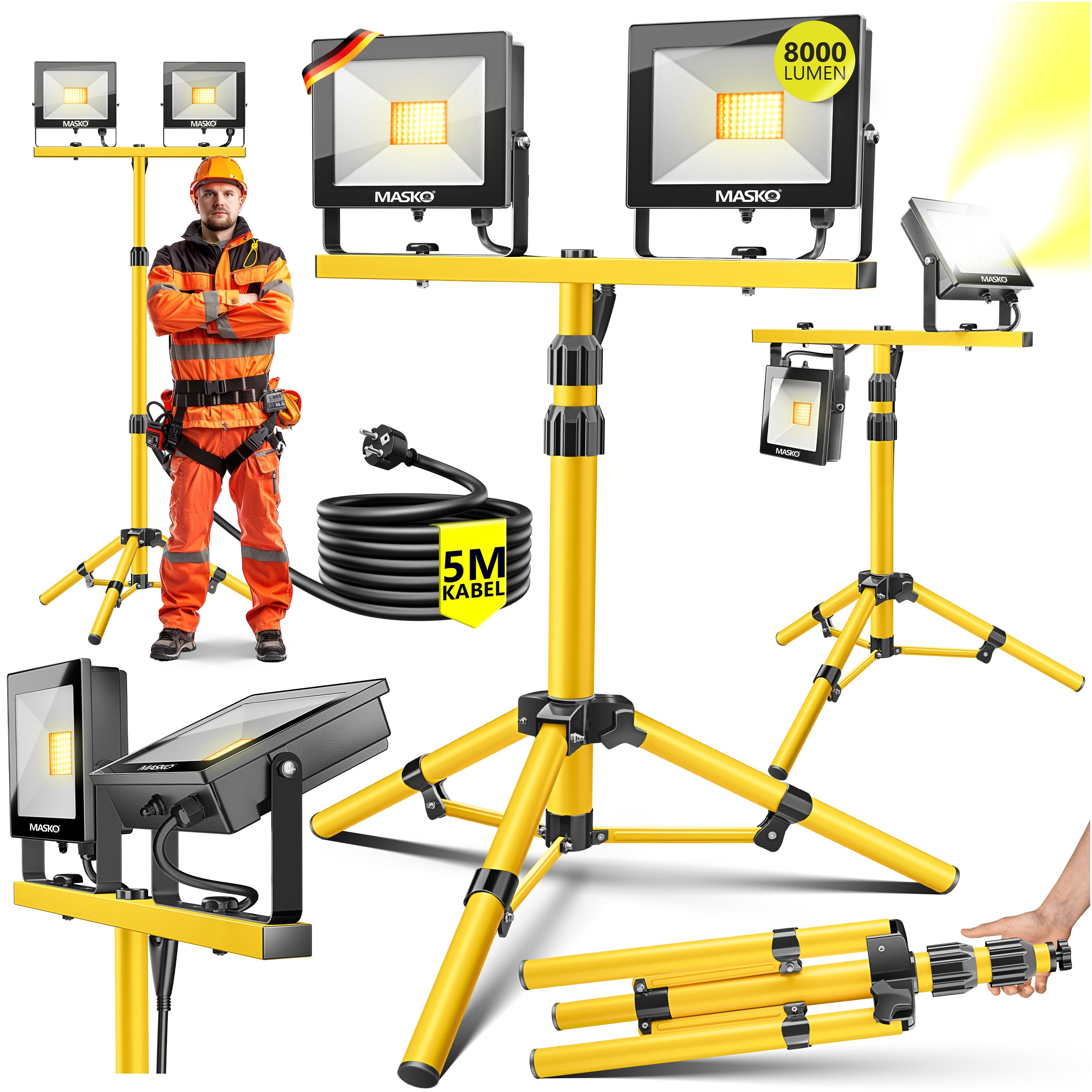 MASKO LED Baustrahler LED Fluter mit Stativ höhenverstellbar bis 202cm, 800 günstig online kaufen
